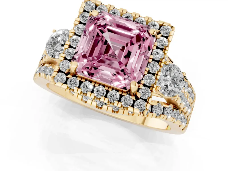 Asscher Cut Halo Split Shank Engagement Ring Setting for a Fancy Pink Lab-Grown Diamond | Yellow Gold