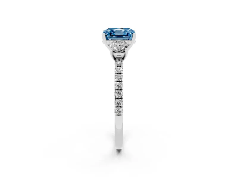 Asscher Cut Three Stone Engagement Ring Setting for a Fancy Blue Lab-Grown Diamond | Pave Shoulders | Sterling Silver
