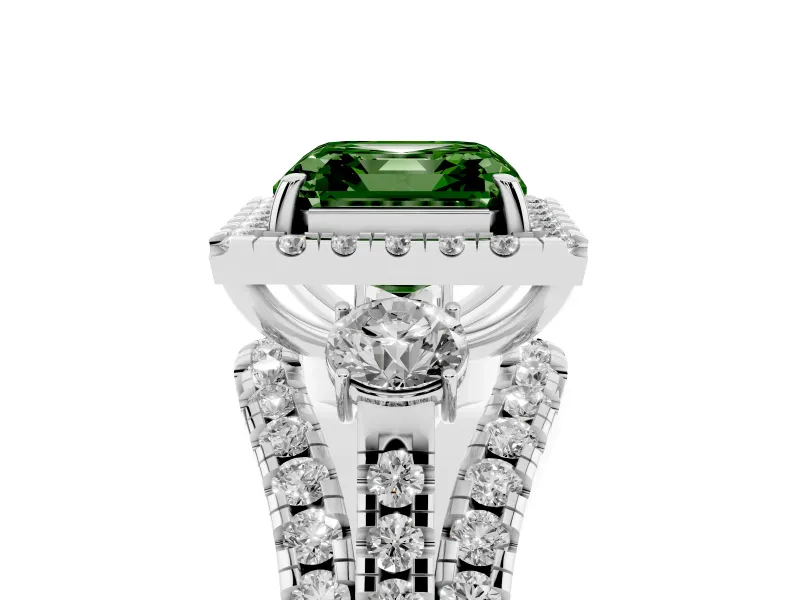 Asscher Cut Halo Engagement Ring Setting for a Fancy Green Lab-Grown Diamond | Sterling Silver - Design NV-24766