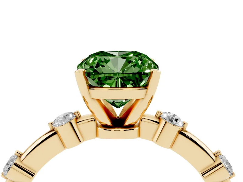 Cushion Cut Bar Set Engagement Ring Setting for a Fancy Green Lab-Grown Diamond | Yellow Gold