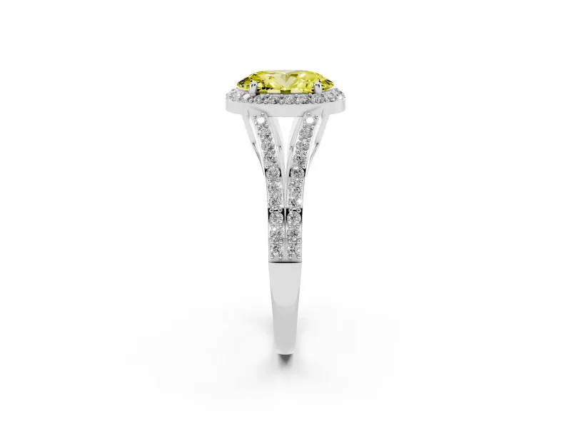 Oval Split Shank Halo Engagement Ring Setting for a Fancy Yellow Lab-Grown Diamond | Platinum