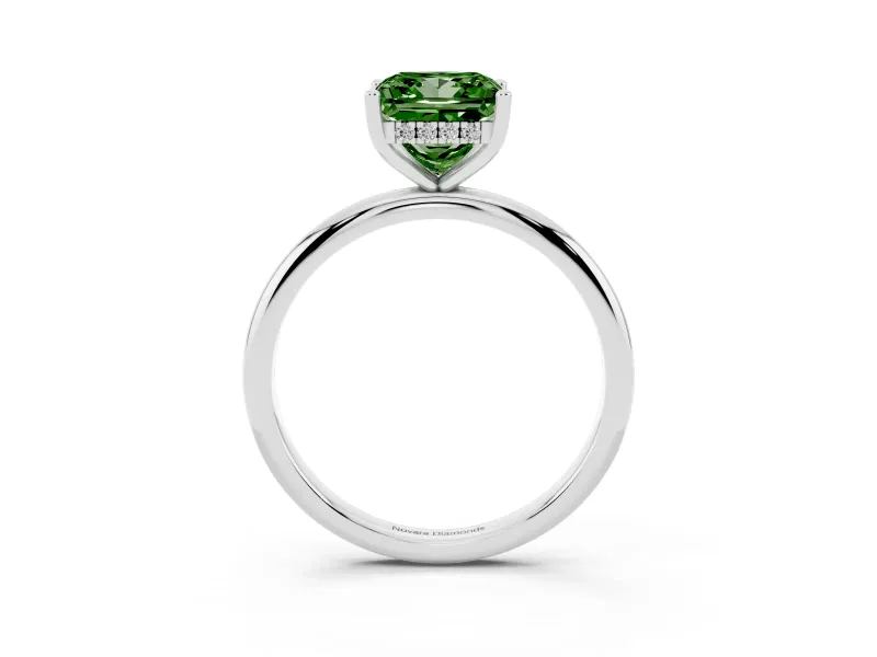 Princess Cut Micro-Prong Hidden Halo Engagement Ring Setting for a Fancy Green Lab-Grown Diamond | Plain Band | Platinum