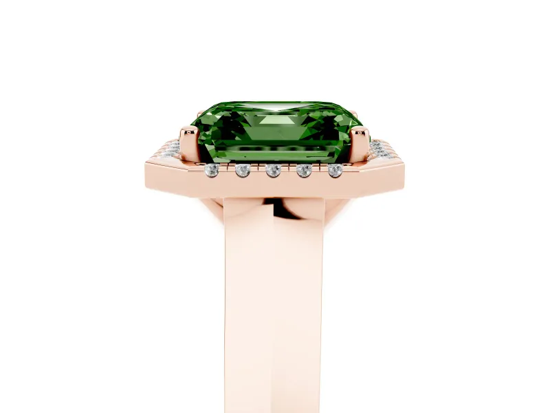 Asscher Cut Knife-Edge Halo Engagement Ring Setting for a Fancy Green Lab-Grown Diamond | Rose Gold