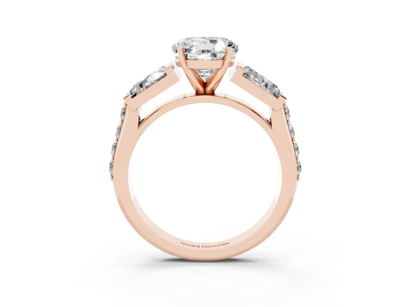 Round Channel Set Baguette Engagement Ring Setting | Paired Baguettes | Rose Gold