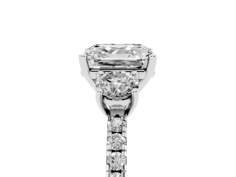 Asscher Cut Three Stone Engagement Ring Setting | Pave Shoulders | Sterling Silver
