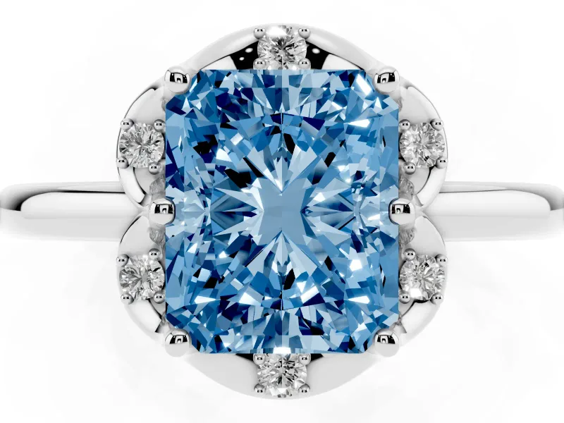 Radiant Cut Petal Halo Engagement Ring Setting for a Fancy Blue Lab-Grown Diamond | Sterling Silver