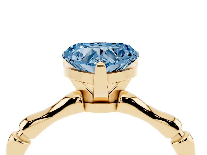 Heart-Shaped Bamboo Engagement Ring Setting for a Fancy Blue Lab-Grown Diamond | Yellow Gold