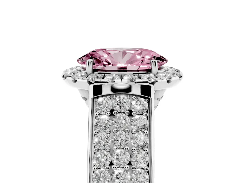 Oval Pavé Engagement Ring Setting for a Fancy Pink Lab-Grown Diamond | Wide Three-Row Band | Sterling Silver