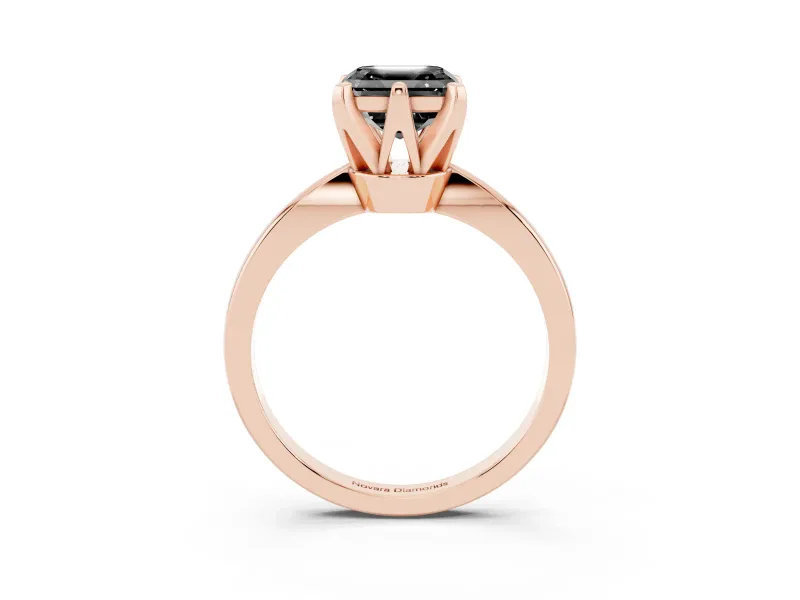 Fancy Black Asscher Cut Diamond Solitaire Engagement Ring Set in Rose gold with Slim Tapered Solitaire Band