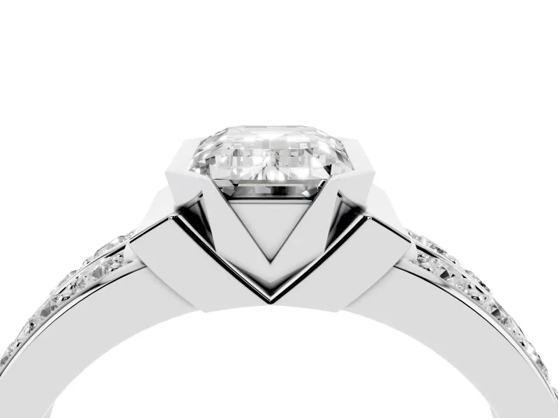 Emerald Cut Half Bezel Engagement Ring Setting | Double Row Channel Band | Platinum