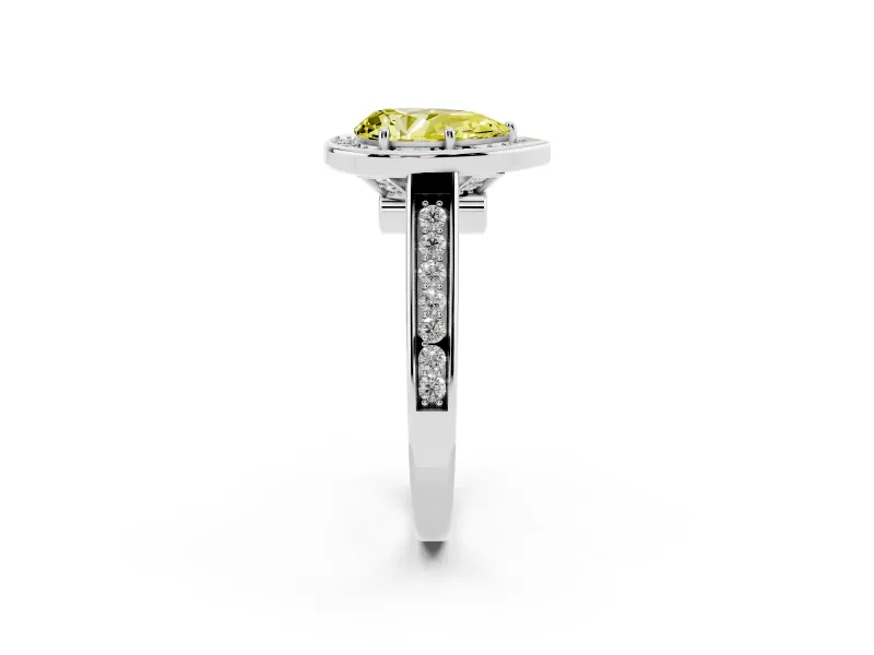 Pear-Shaped Halo Engagement Ring Setting for a Fancy Yellow Lab-Grown Diamond | Polished Outer Rim | Sterling Silver