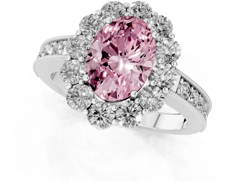 Oval Vintage Halo Engagement Ring Setting for a Fancy Pink Lab-Grown Diamond | White Gold