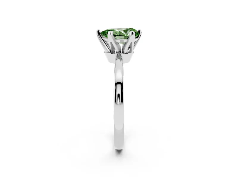 Fancy Green Pear Cut Diamond Solitaire Engagement Ring Set in Platinum with Slim Tapered Solitaire Band
