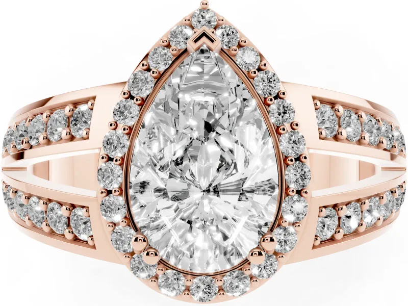 Pear-Shaped Halo Engagement Ring Setting | Two-Row Pave Split Shank | Rose Gold