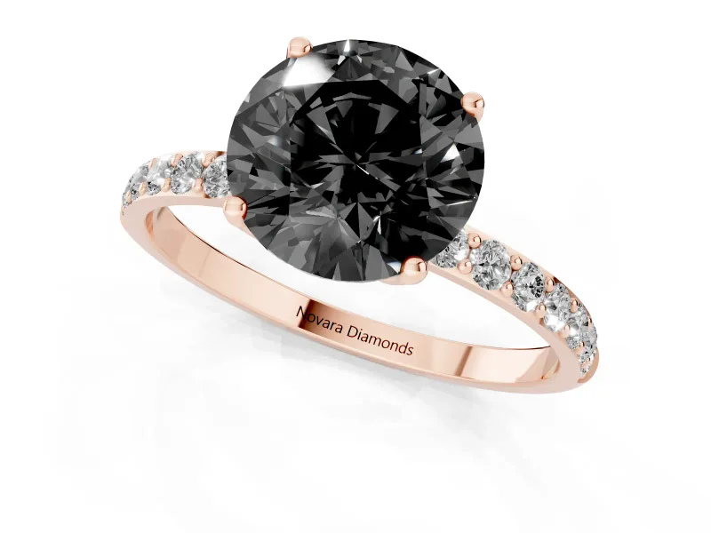 Round Pavé Solitaire Engagement Ring Setting for a Black Center | Fine Line Pavé Band | Rose Gold