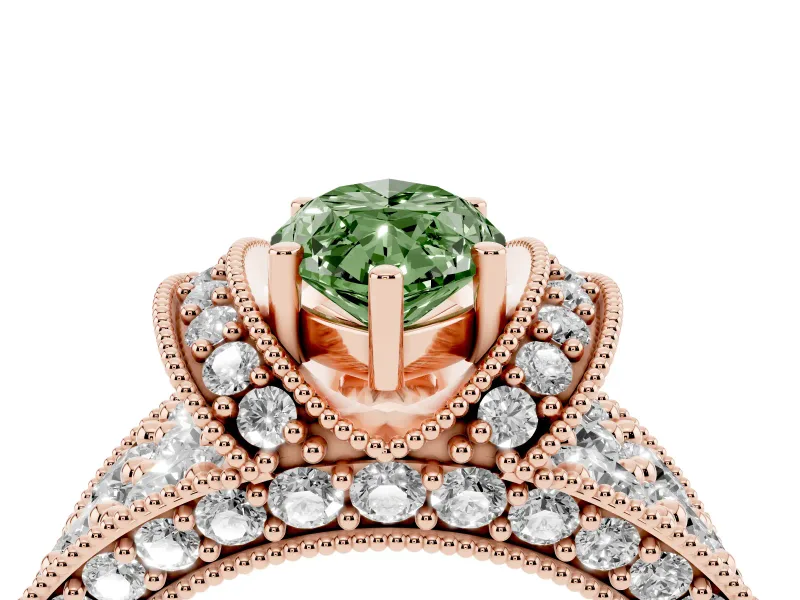 Marquise Vintage Pave Engagement Ring Setting for a Fancy Green Lab-Grown Diamond | Milgrain Edges | Rose Gold