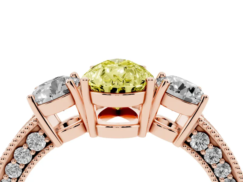 Pear-Shaped Three Stone Engagement Ring Setting for a Fancy Yellow Lab-Grown Diamond | Graduated Pave Band | Rose Gold