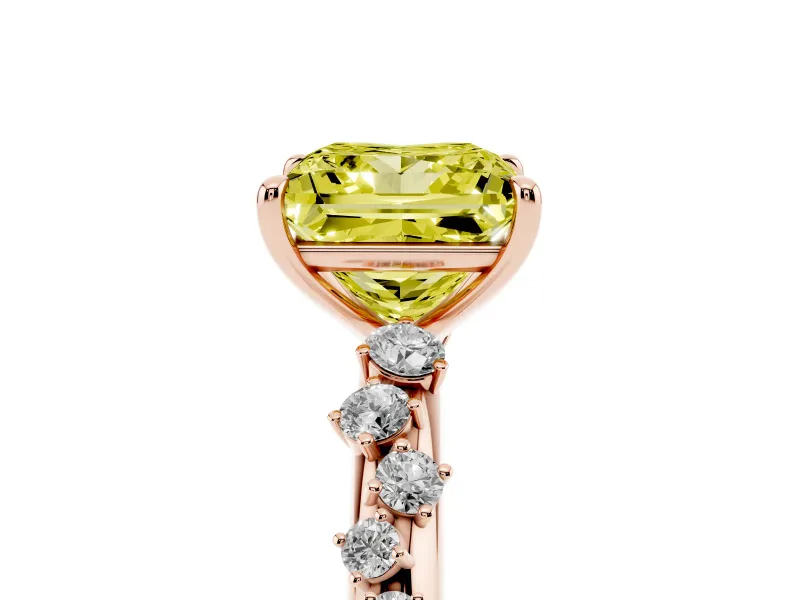 Fancy Yellow Princess Cut Diamond Cluster Solitaire Ring Set in Rose gold with Prong Setting