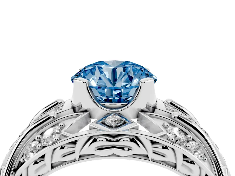Round Art Deco Graduated Engagement Ring Setting for a Fancy Blue Lab-Grown Diamond | White Gold