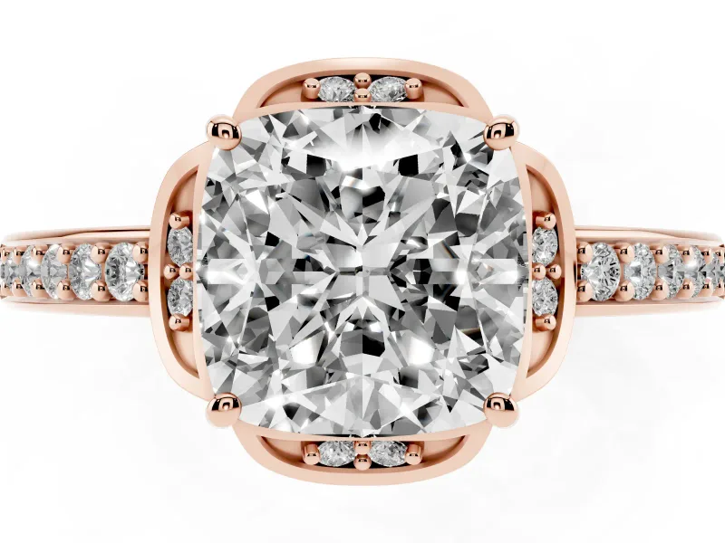 Cushion Cut Floral Pavé Engagement Ring Setting | Petal Accents | Rose Gold