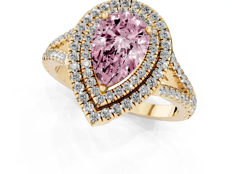 Pear-Shaped Halo Engagement Ring Setting for a Fancy Pink Lab-Grown Diamond | Yellow Gold - Design NV-24799