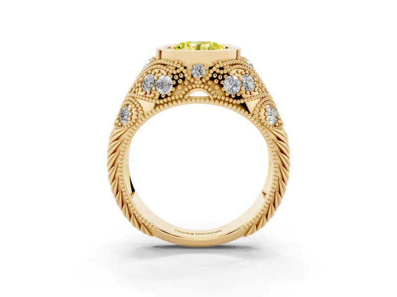 Round Vintage Bezel Engagement Ring Setting for a Fancy Yellow Lab-Grown Diamond | Yellow Gold