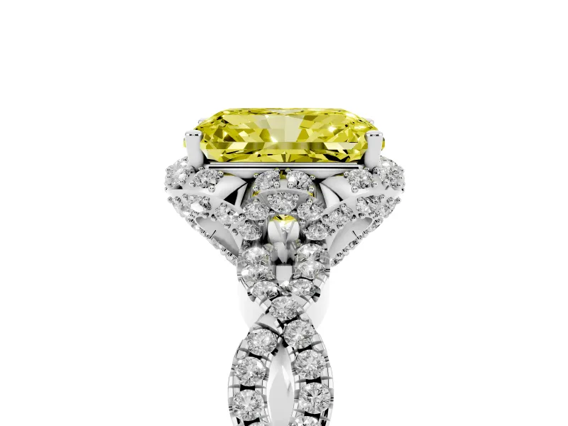 Radiant Cut Milgrain Halo Engagement Ring Setting for a Fancy Yellow Lab-Grown Diamond | Graduated Shoulders | Platinum