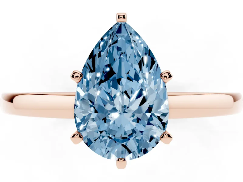 Fancy Blue Pear Cut Diamond Solitaire Engagement Ring Set in Rose gold with Prong Setting on a Classic Band
