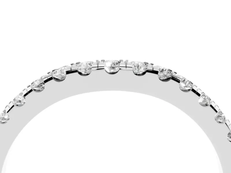Round Diamond Curved Eternity Band Set in White gold with Pavé Shared Prongs