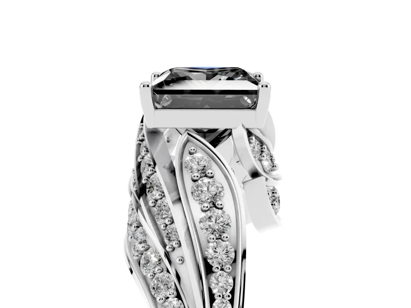 Fancy Black Princess Cut Diamond Solitaire Ring Set in Silver with Layered Twist Pavé Band