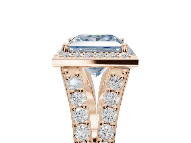 Princess Cut Halo Pavé Engagement Ring Setting for a Fancy Blue Lab-Grown Diamond | Narrow Split Shank | Rose Gold