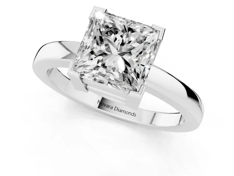 Princess Cut Diamond Solitaire Ring Set in White gold with Prong Head and Smooth Polished Band