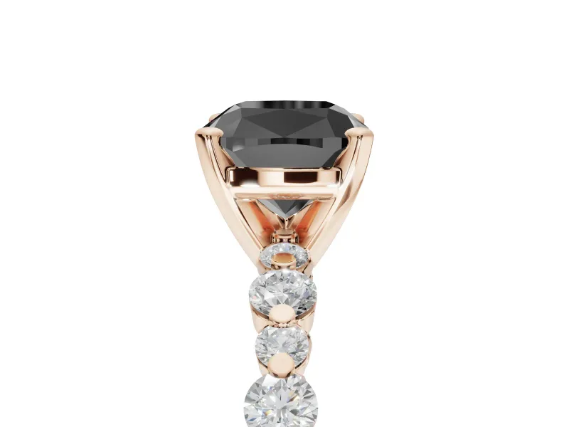 Cushion Cut Pavé Engagement Ring Setting for a Black Center | Alternating Accents | Rose Gold