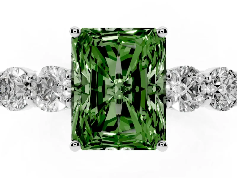 Radiant Cut 5 Stone Engagement Ring Setting for a Fancy Green Lab-Grown Diamond | White Gold