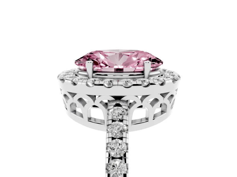 Oval Halo Engagement Ring Setting for a Fancy Pink Lab-Grown Diamond | Pavé Band | White Gold