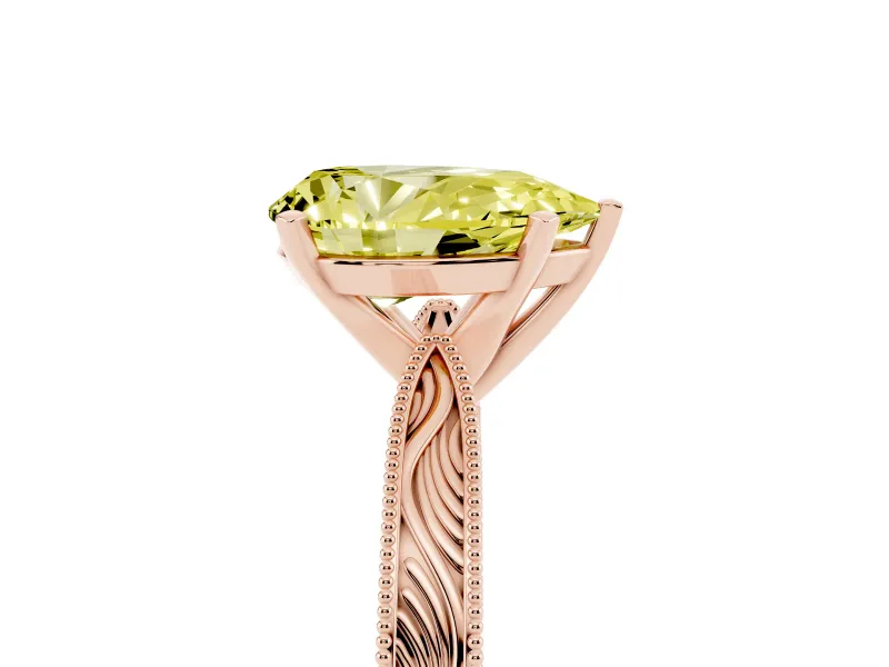 Pear-Shaped Engraved Engagement Ring Setting for a Fancy Yellow Lab-Grown Diamond | Rose Gold