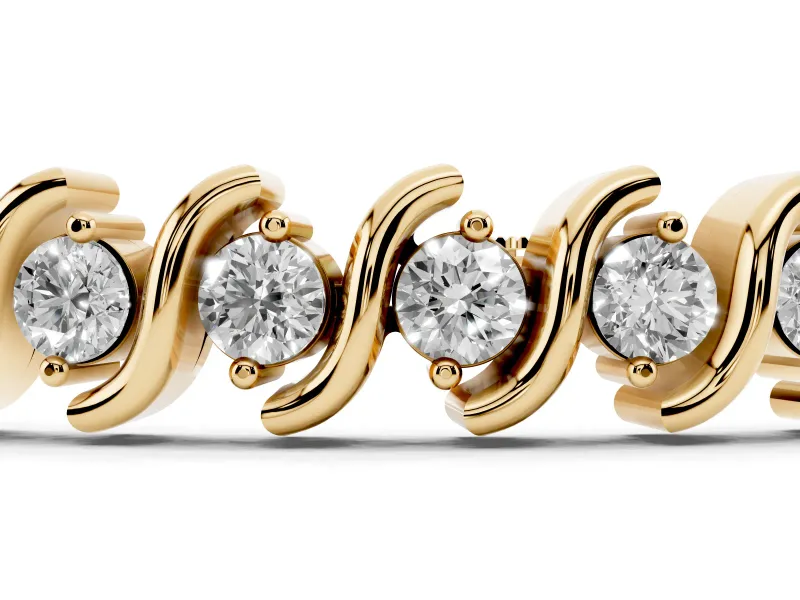 Round Lab-Grown Diamond S-Link Tennis Bracelet | Wave Pattern | Yellow Gold