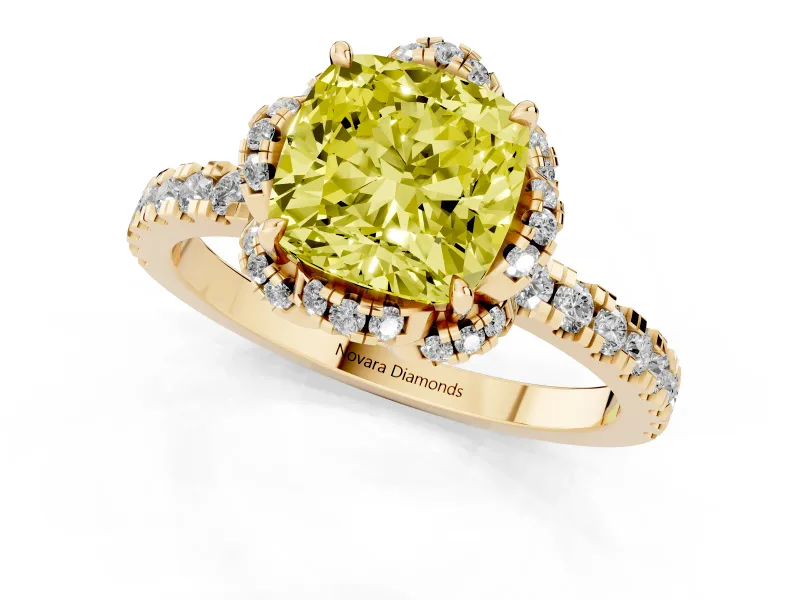 Cushion Cut Floral Petal Halo Engagement Ring Setting for a Fancy Yellow Lab-Grown Diamond | Pavé Band | Yellow Gold