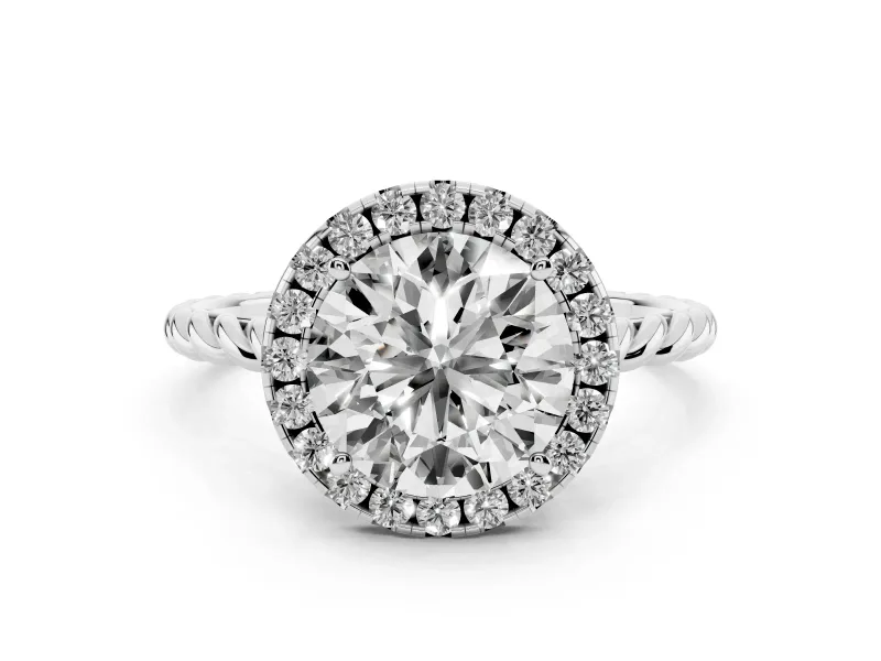Round Cut Diamond Halo Ring Set in Platinum with Plain Twisted Band