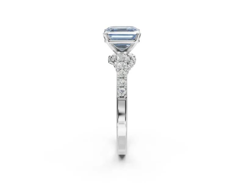 Asscher Cut Pavé Solitaire Engagement Ring Setting for a Fancy Blue Lab-Grown Diamond | Crossover Gallery | Platinum
