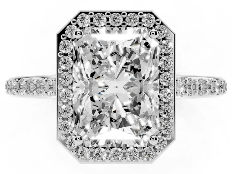 Radiant Cut Pavé Halo Engagement Ring Setting | Sterling Silver