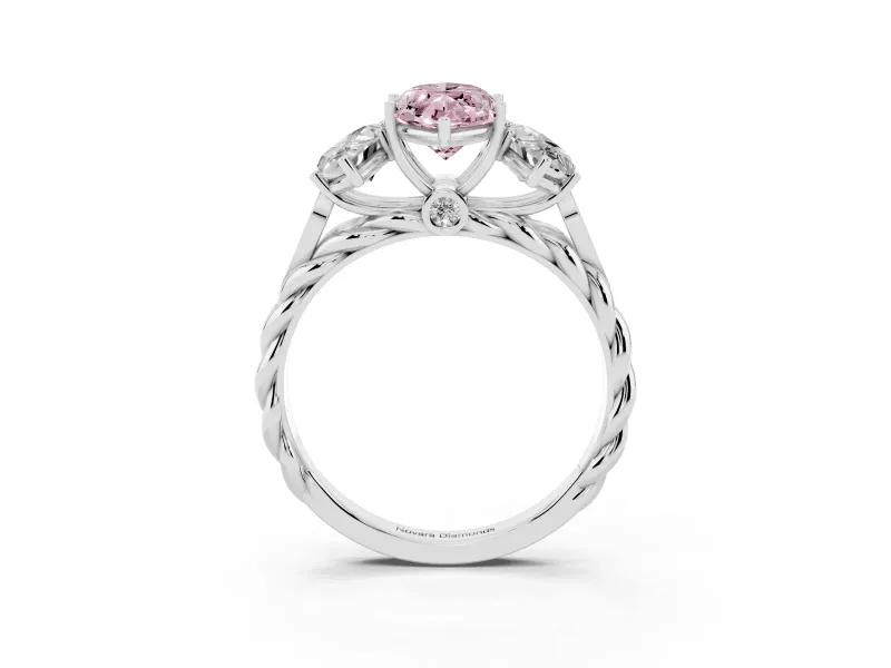 Fancy Pink Marquise Cut Diamond Three-Stone Ring Set in Platinum with Braided Band