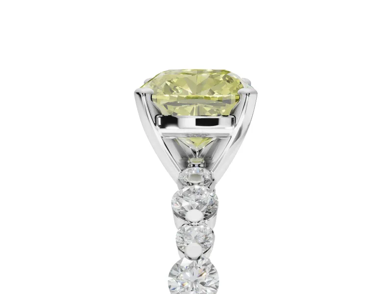 Cushion Cut Pavé Engagement Ring Setting for a Fancy Yellow Lab-Grown Diamond | Alternating Accents | White Gold
