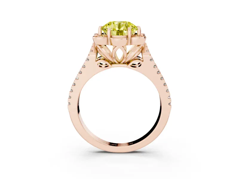 Round Floral Halo Engagement Ring Setting for a Fancy Yellow Lab-Grown Diamond | Pavé Split Shank | Rose Gold