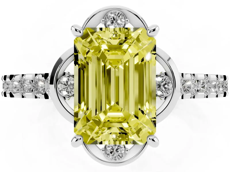 Emerald Cut Floral Petal Engagement Ring Setting for a Fancy Yellow Lab-Grown Diamond | Petal Accents | Platinum