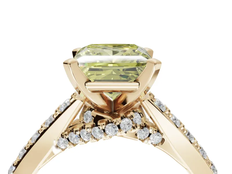 Princess Cut Pavé Engagement Ring Setting for a Fancy Yellow Lab-Grown Diamond | Crossover Gallery | Yellow Gold
