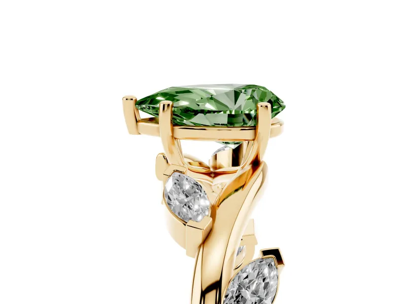 Pear-Shaped Twisted Vine Engagement Ring Setting for a Fancy Green Lab-Grown Diamond | Yellow Gold