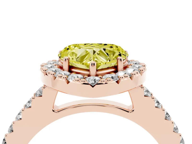 Heart-Shaped Halo Engagement Ring Setting for a Fancy Yellow Lab-Grown Diamond | Single Row Pavé Band | Rose Gold