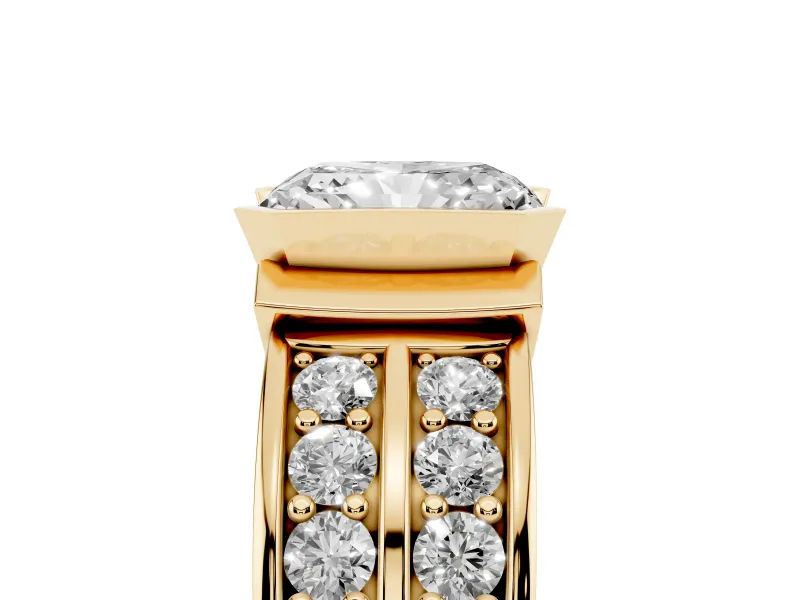 Radiant Cut Half Bezel Engagement Ring Setting | Double Row Channel Band | Yellow Gold