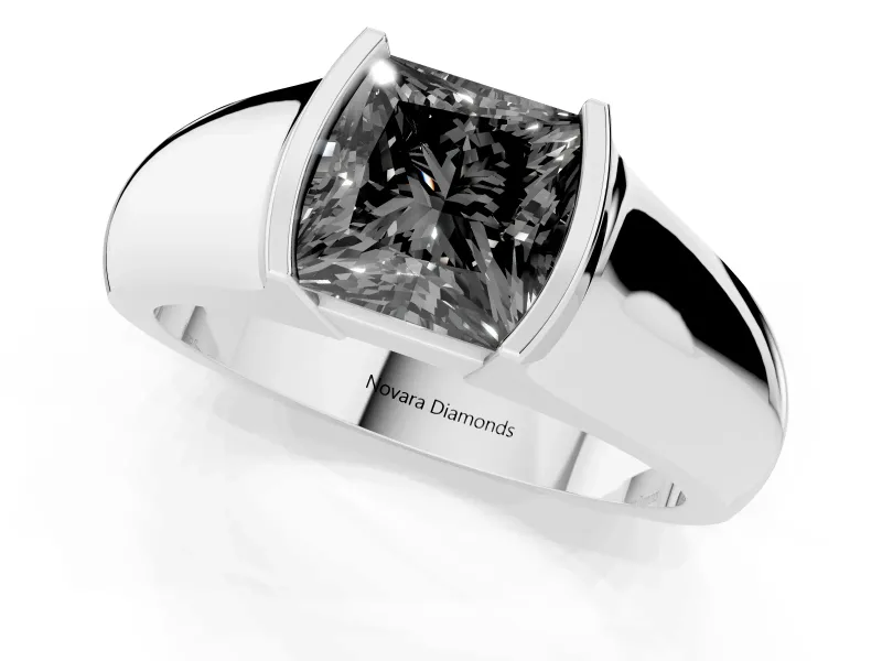 Princess Cut Half Bezel Solitaire Engagement Ring Setting for a Black Center | Wide Band | Platinum